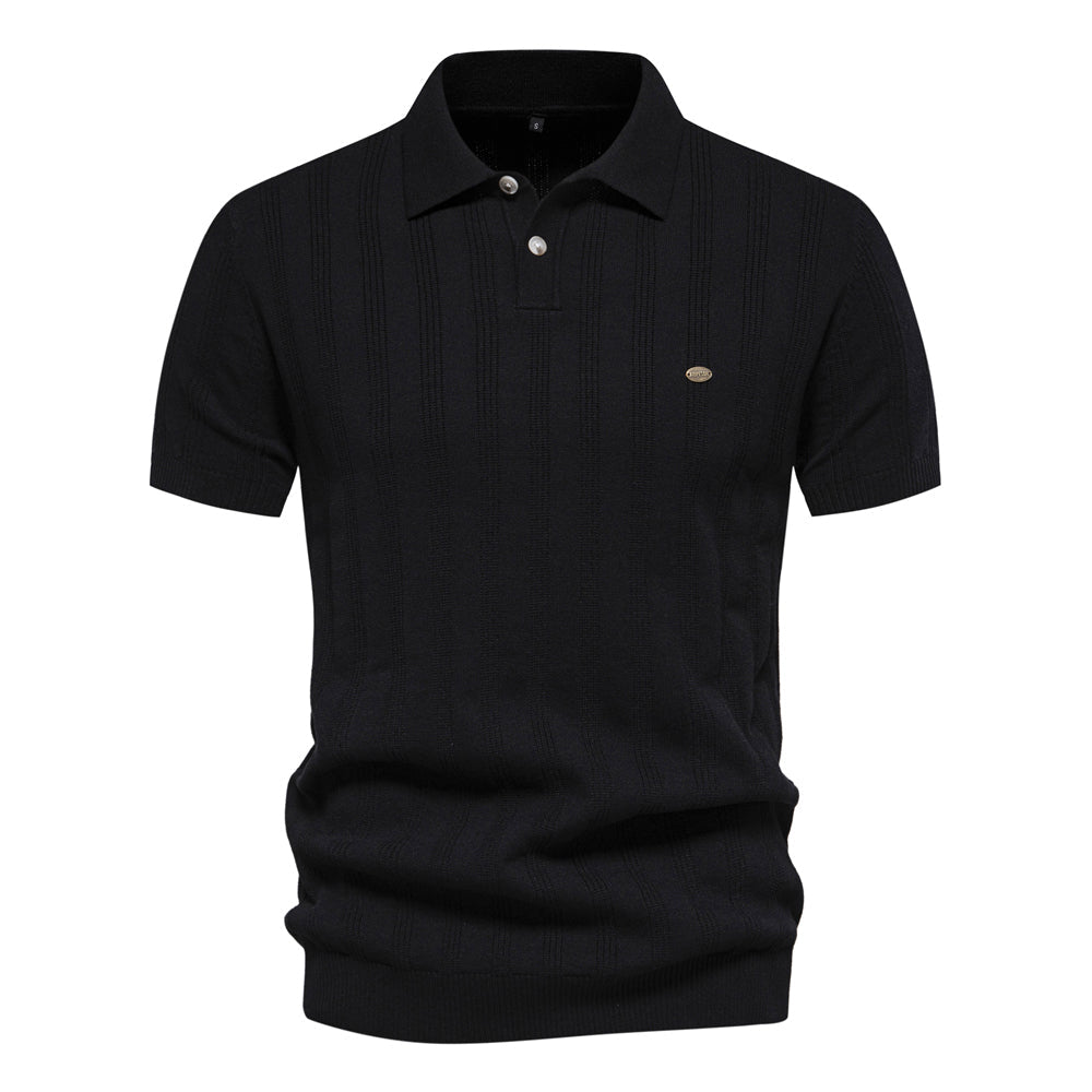 Men's Casual Knitted Lapel Short Sleeve Sweater