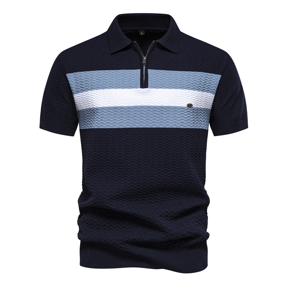 Men's Casual Striped Lapel Short Sleeve Golf Shirt