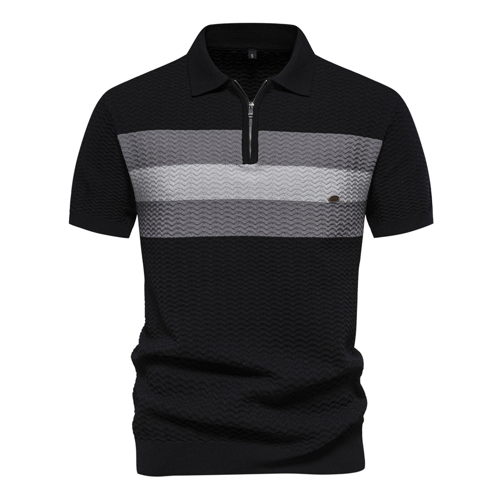 Men's Casual Striped Lapel Short Sleeve Golf Shirt