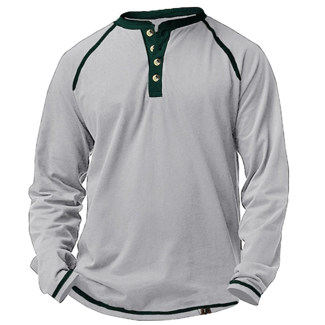 Men's Casual Long Sleeve Plain Henley Shirt