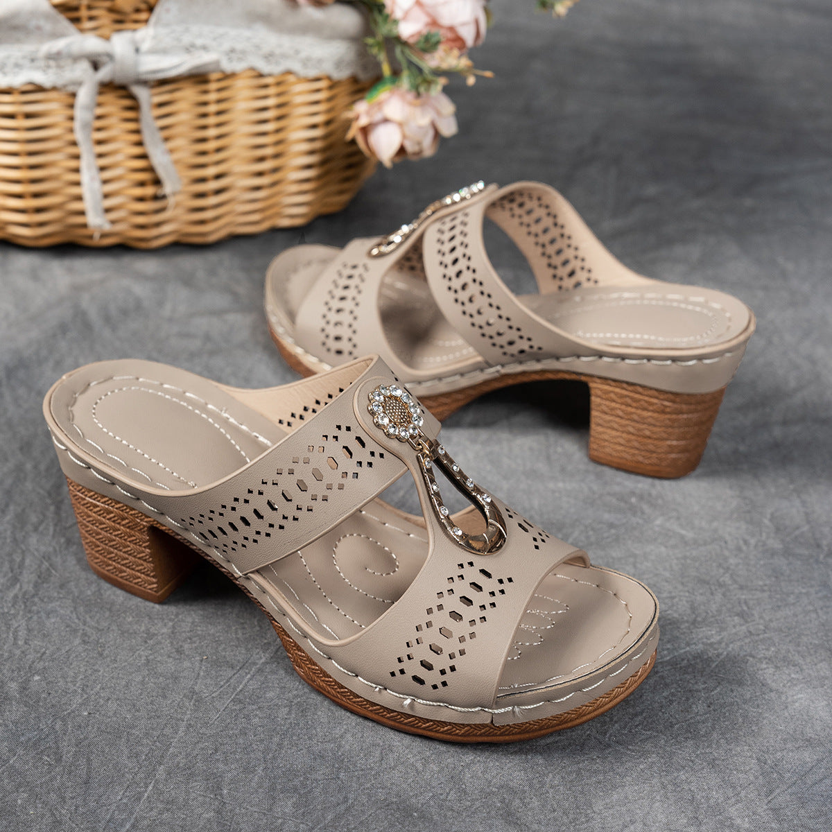 Orthopedic Rhinestones Heel Sandals