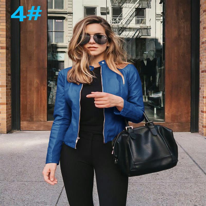Women's Fashion Faux Leather Blazer Short Jacket