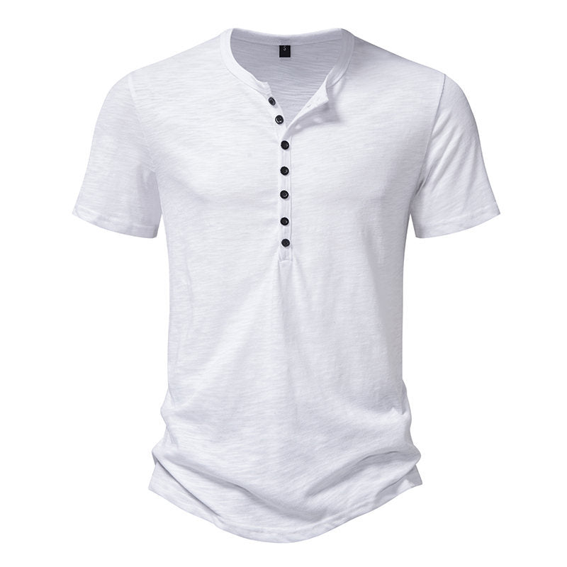Men's Solid Color Short Sleeve Henley T-Shirt