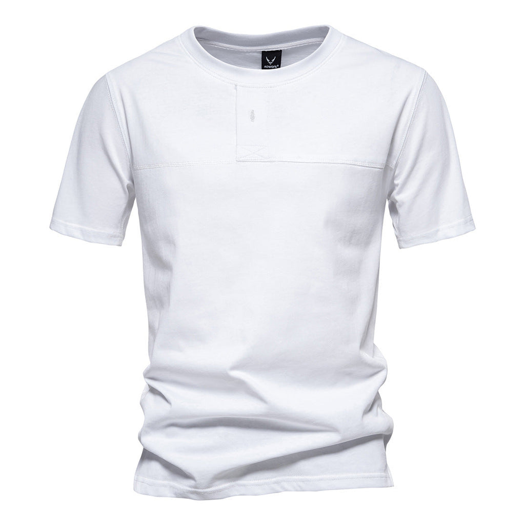 Men's Cotton Solid Color Patchwork Short Sleeve T-Shirt