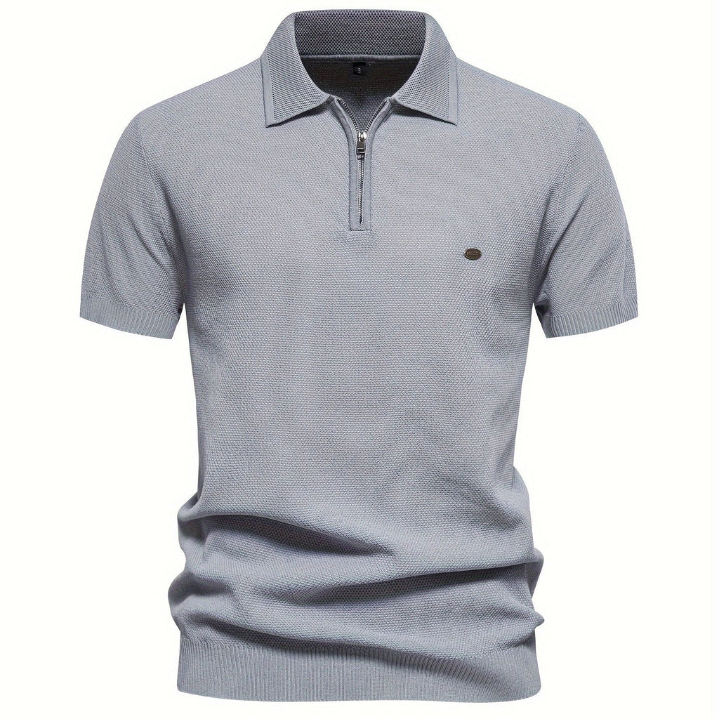 Men's Casual Zipper Lapel Short Sleeve Golf Shirt