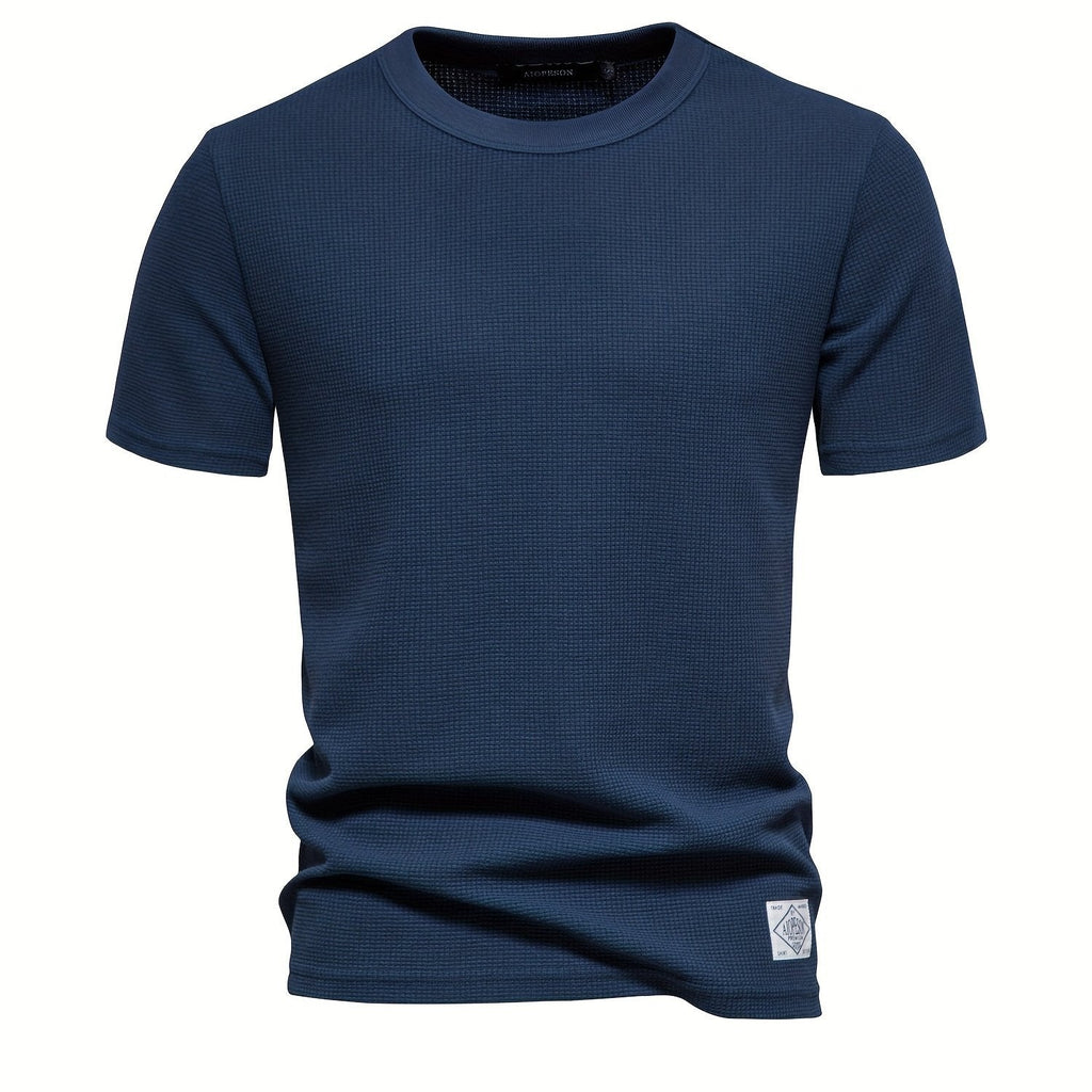 Men's Comfy Lightweight Short Sleeve Crew Neck Solid Waffle T-shirt