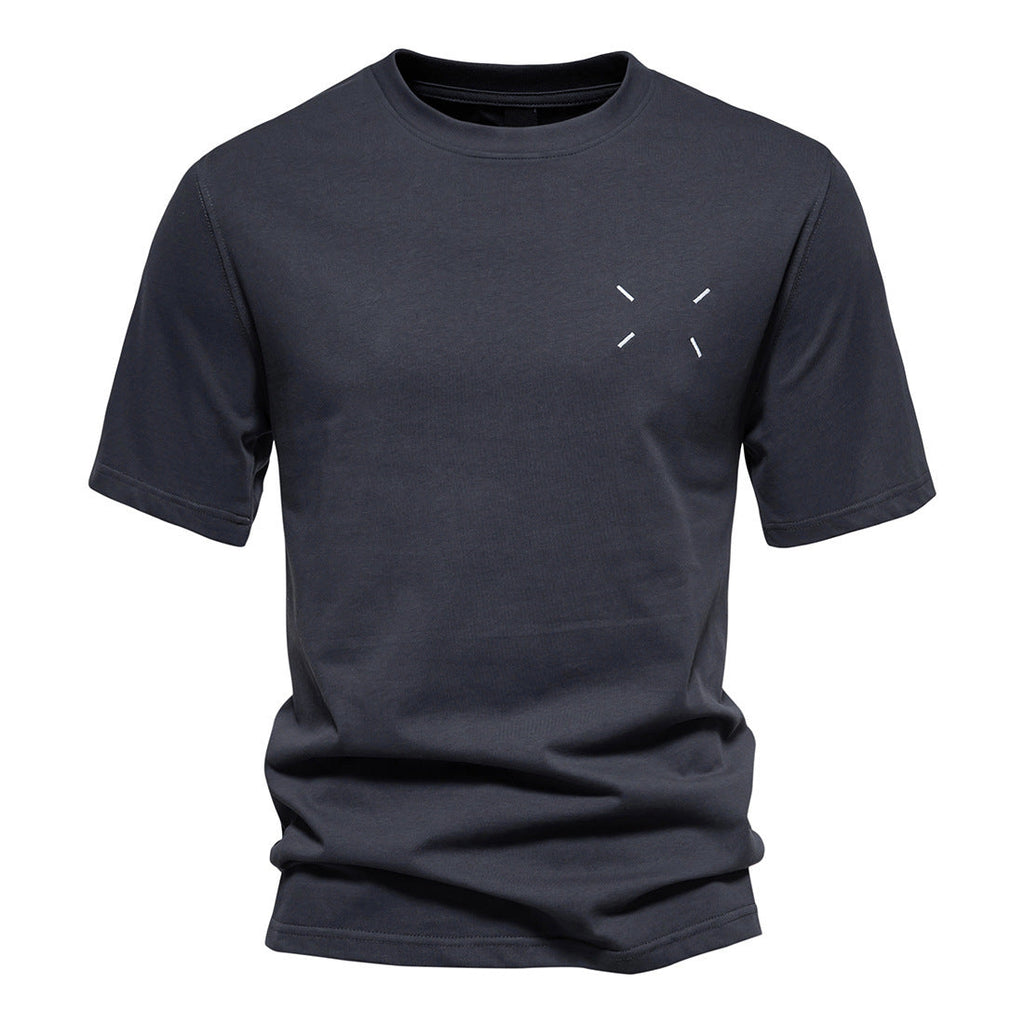 Men's Cotton Embroidered Round Neck Short Sleeve T-Shirt