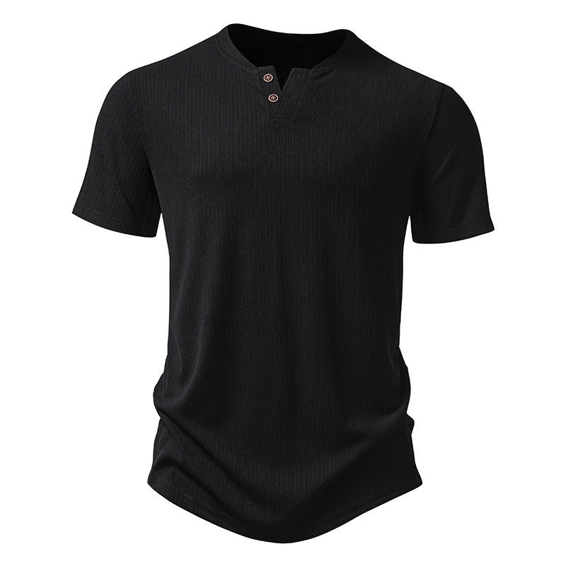 Men's Solid Color Henley Collar Short Sleeve T-shirt