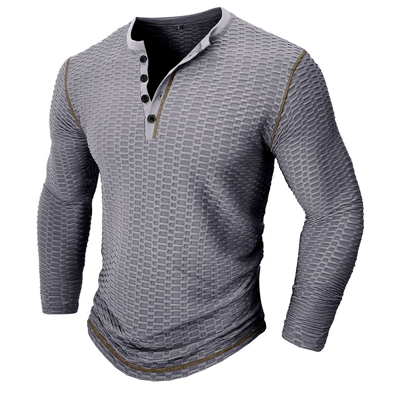 Men's Athletic Breathable Long Sleeve Henley T-shirt