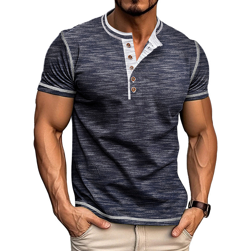 Men's Colorblock Crew Neck Henley T-Shirt