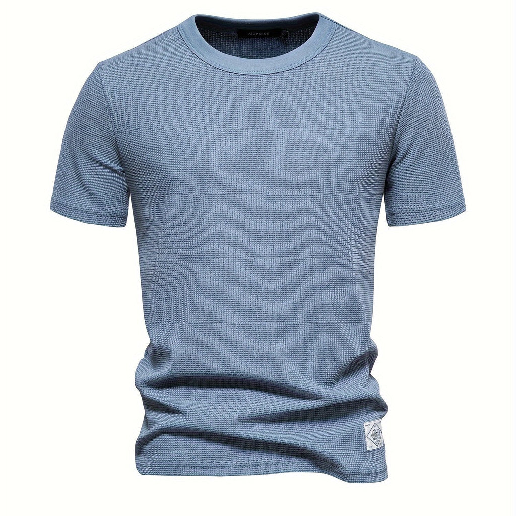 Men's Comfy Lightweight Short Sleeve Crew Neck Solid Waffle T-shirt