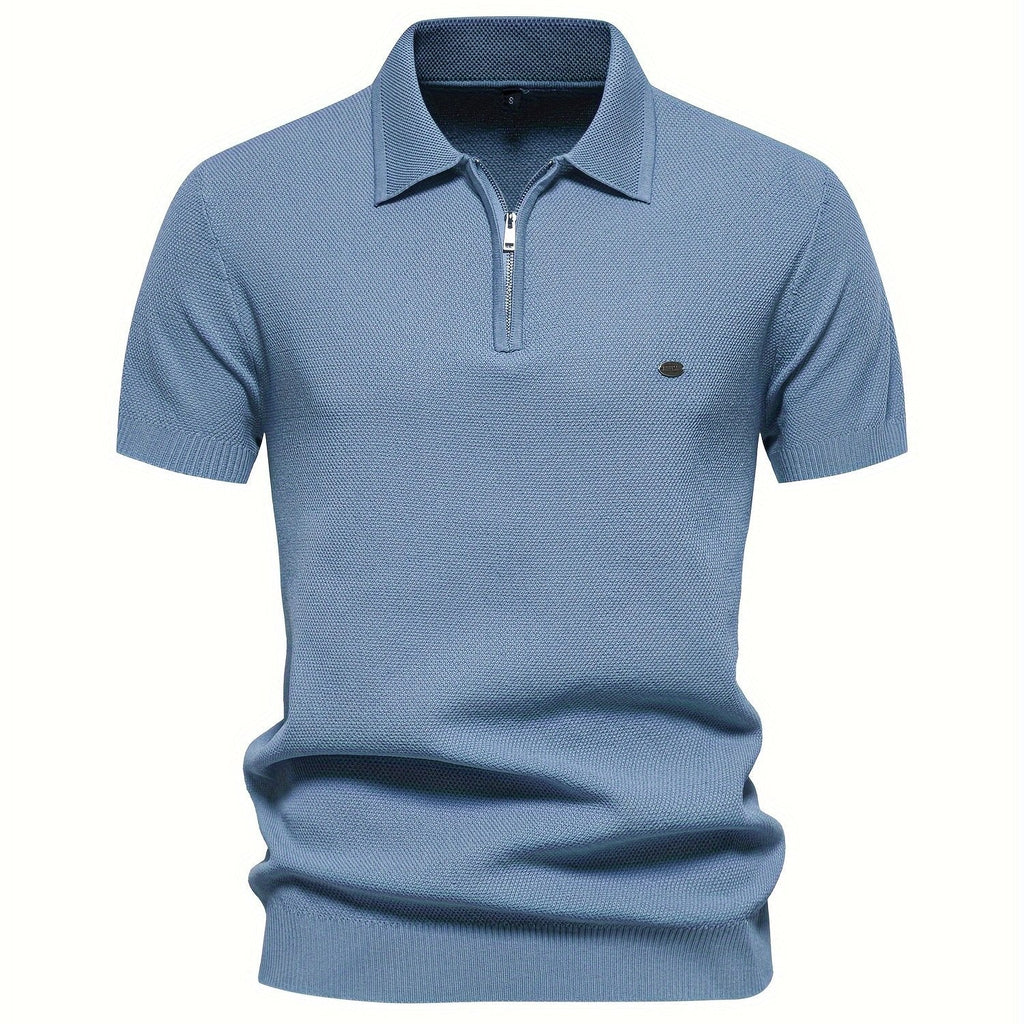 Men's Casual Zipper Lapel Short Sleeve Golf Shirt