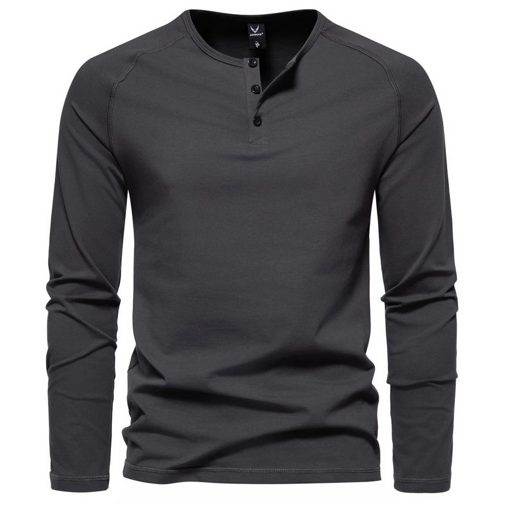Men's Solid Color Casual Long Sleeve Henley T-Shirt