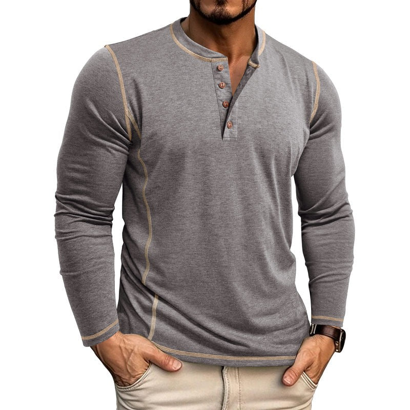 Men's Muscle Long Sleeve Henley T-Shirt