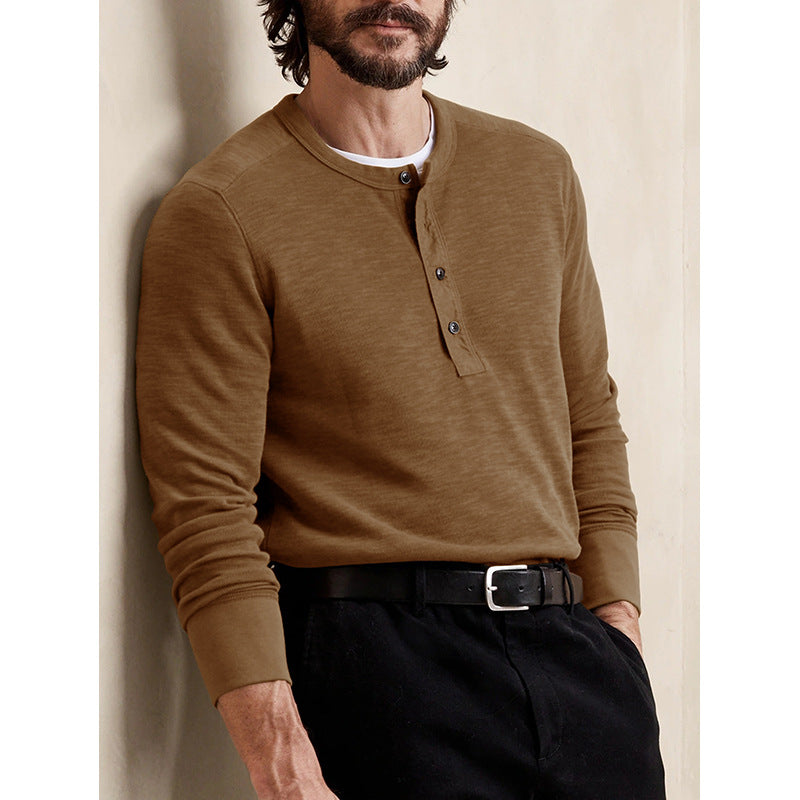 Men's Slim Fit Long Sleeve Crew Neck Henley T-Shirt