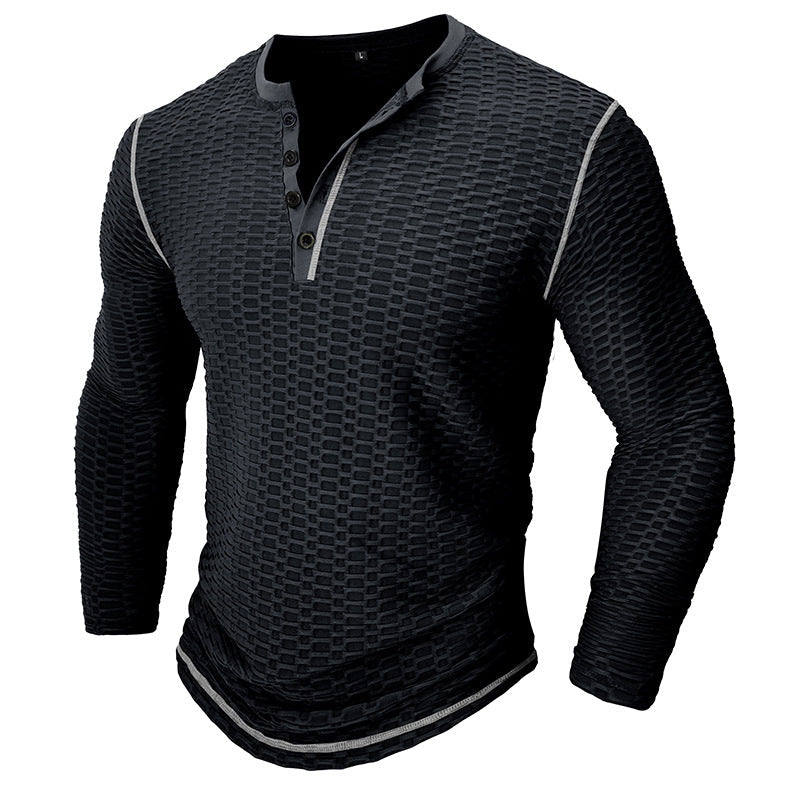 Men's Athletic Breathable Long Sleeve Henley T-shirt