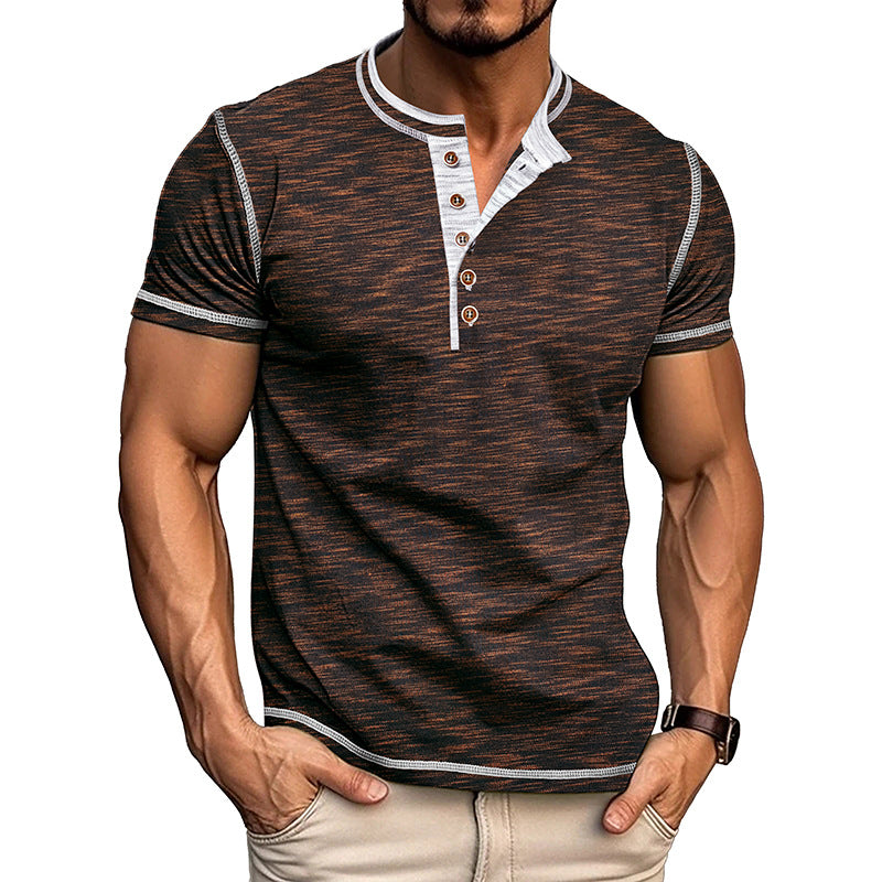 Men's Colorblock Crew Neck Henley T-Shirt