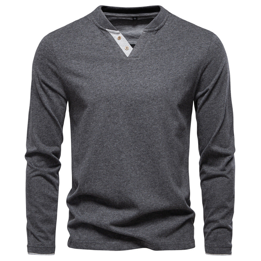 Men's Cotton V-Neck Long Sleeve T-Shirt