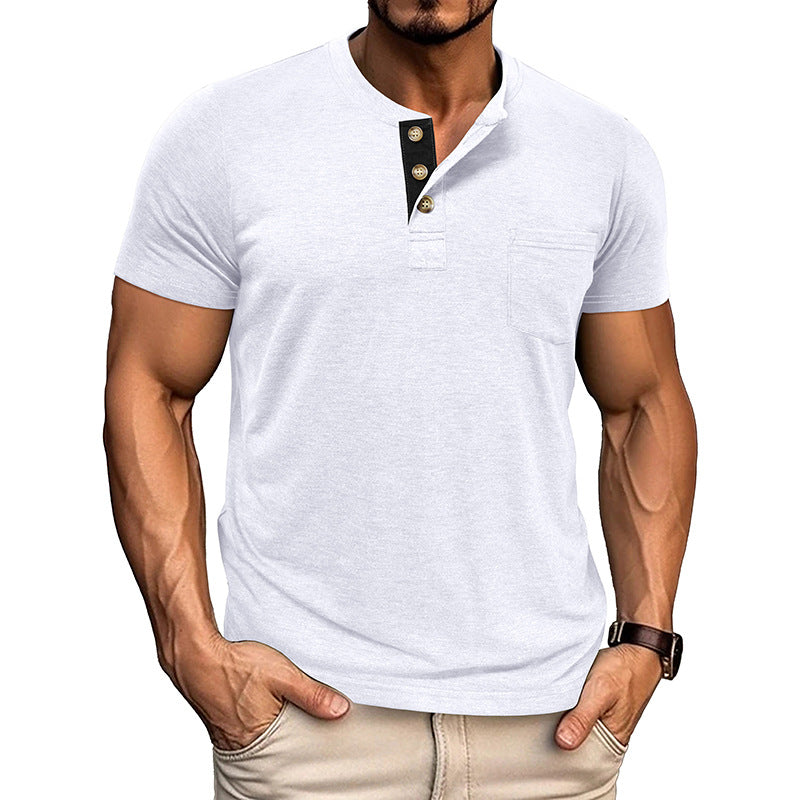 Men's Solid Color Henley Short Sleeve T-shirt