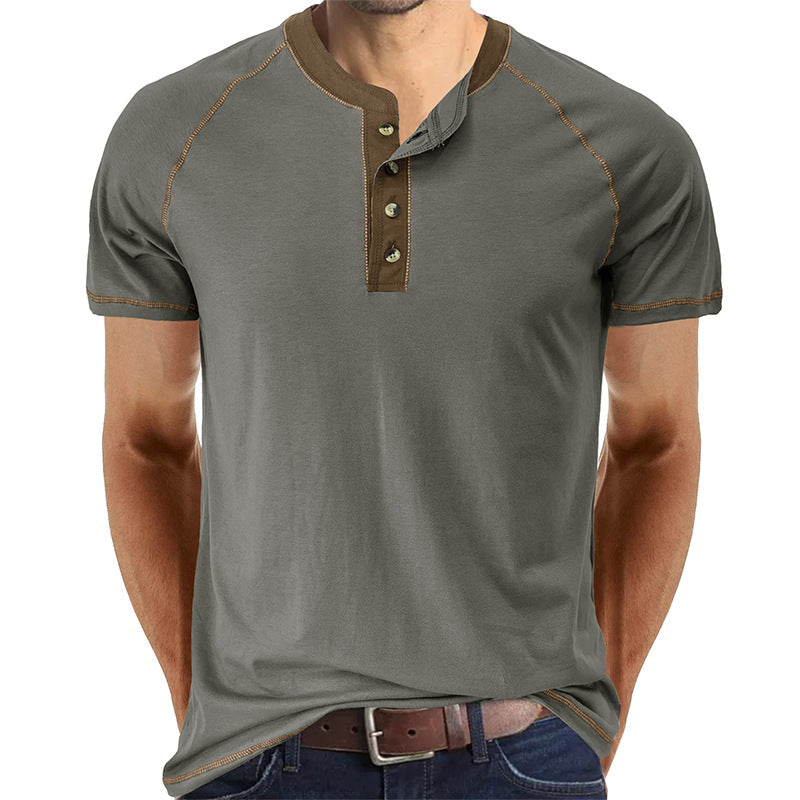 Men's Slim Fit Crew Neck Short Sleeve Henley T-Shirt