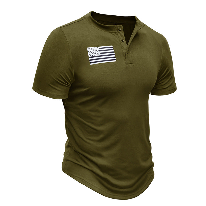 Men's Print Short Sleeve Henley T-Shirt