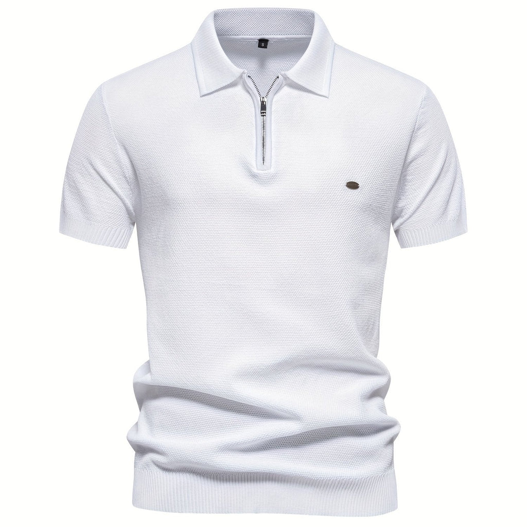 Men's Casual Zipper Lapel Short Sleeve Golf Shirt