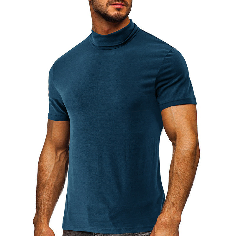 Men's Short Sleeve Base T-shirt with Mid-high Collar