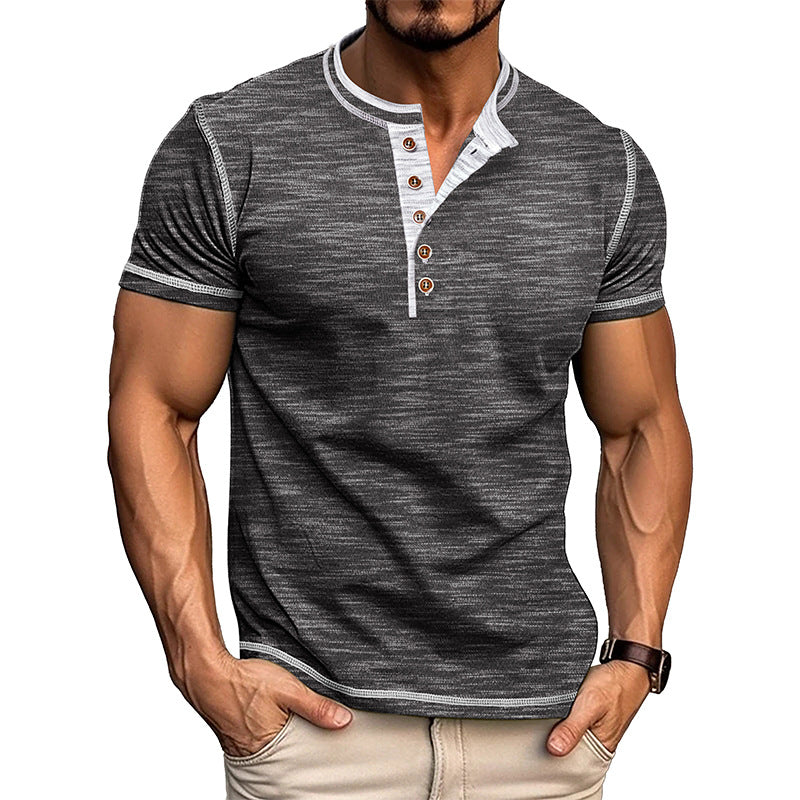 Men's Colorblock Crew Neck Henley T-Shirt