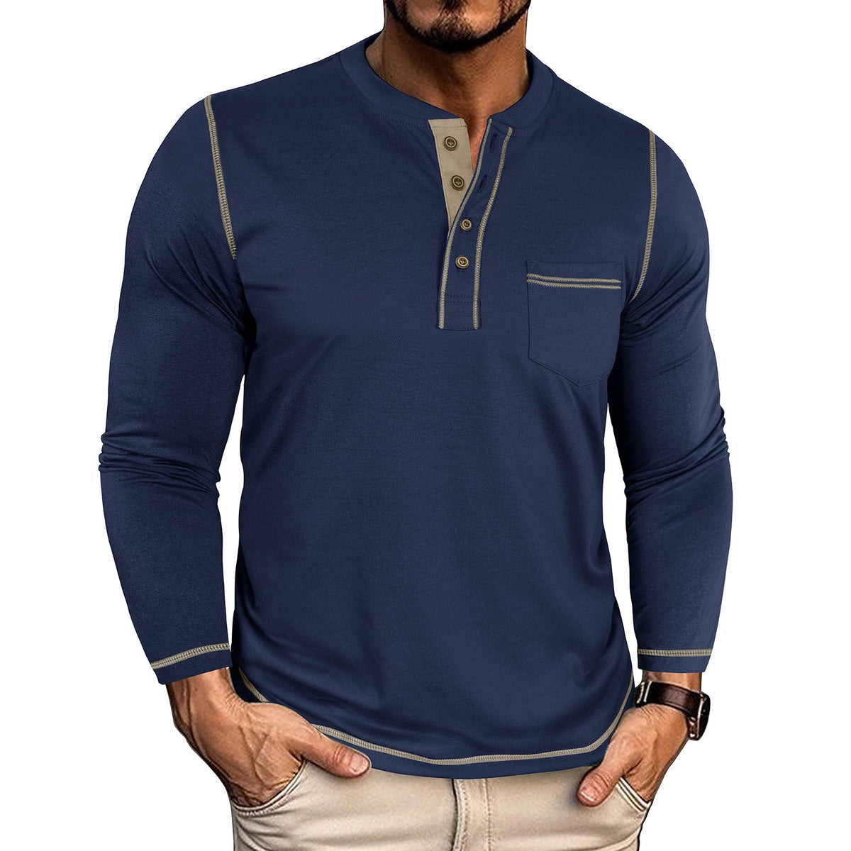 Men's Vintage Colorblock Henley T-Shirt