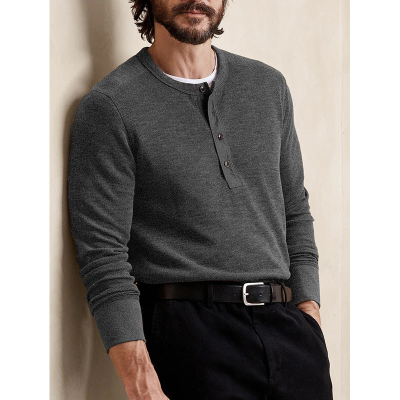 Men's Slim Fit Long Sleeve Crew Neck Henley T-Shirt