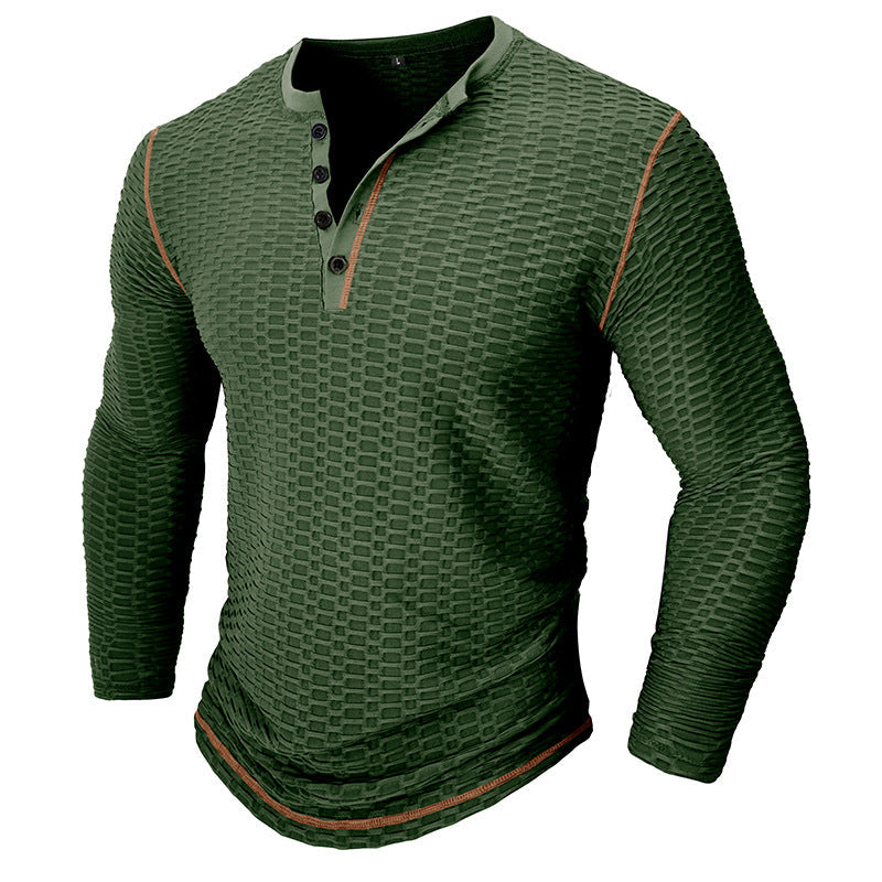 Men's Athletic Breathable Long Sleeve Henley T-shirt