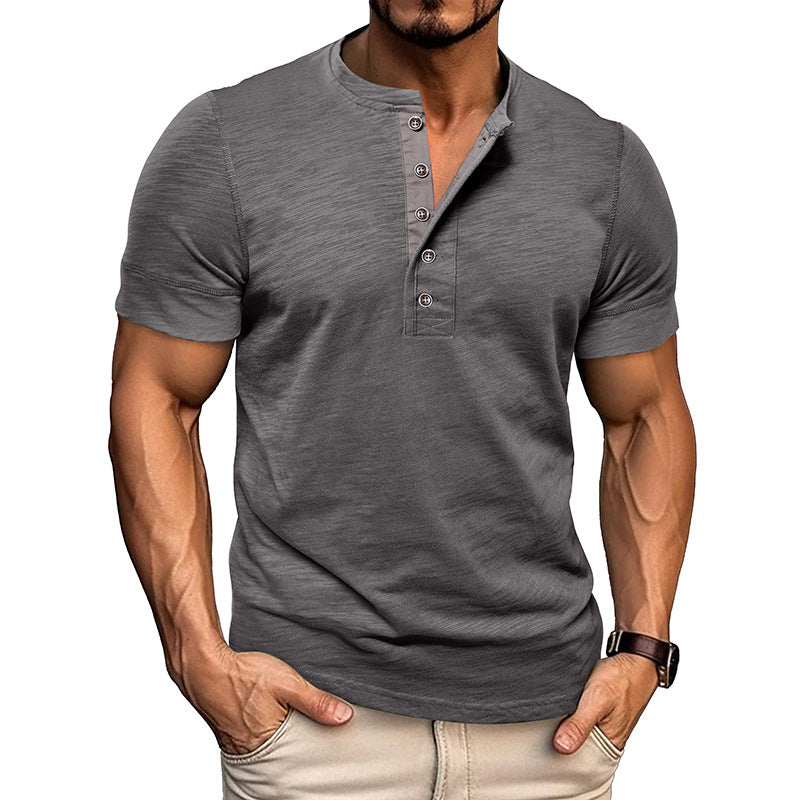 Men's Muscle Fit Colorblock Cotton Henley Tee