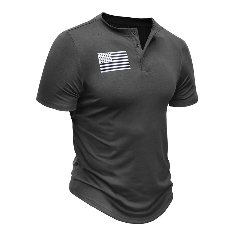 Men's Print Short Sleeve Henley T-Shirt