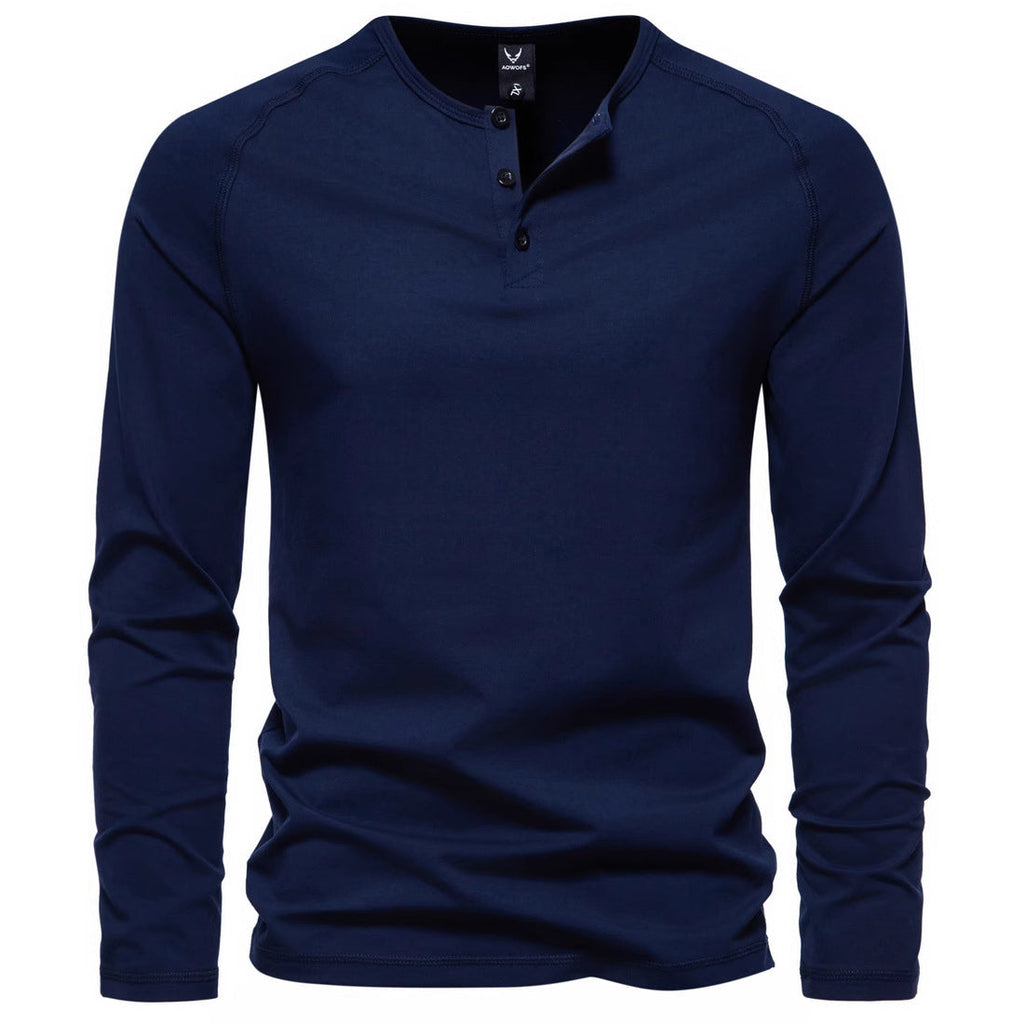 Men's Solid Color Casual Long Sleeve Henley T-Shirt