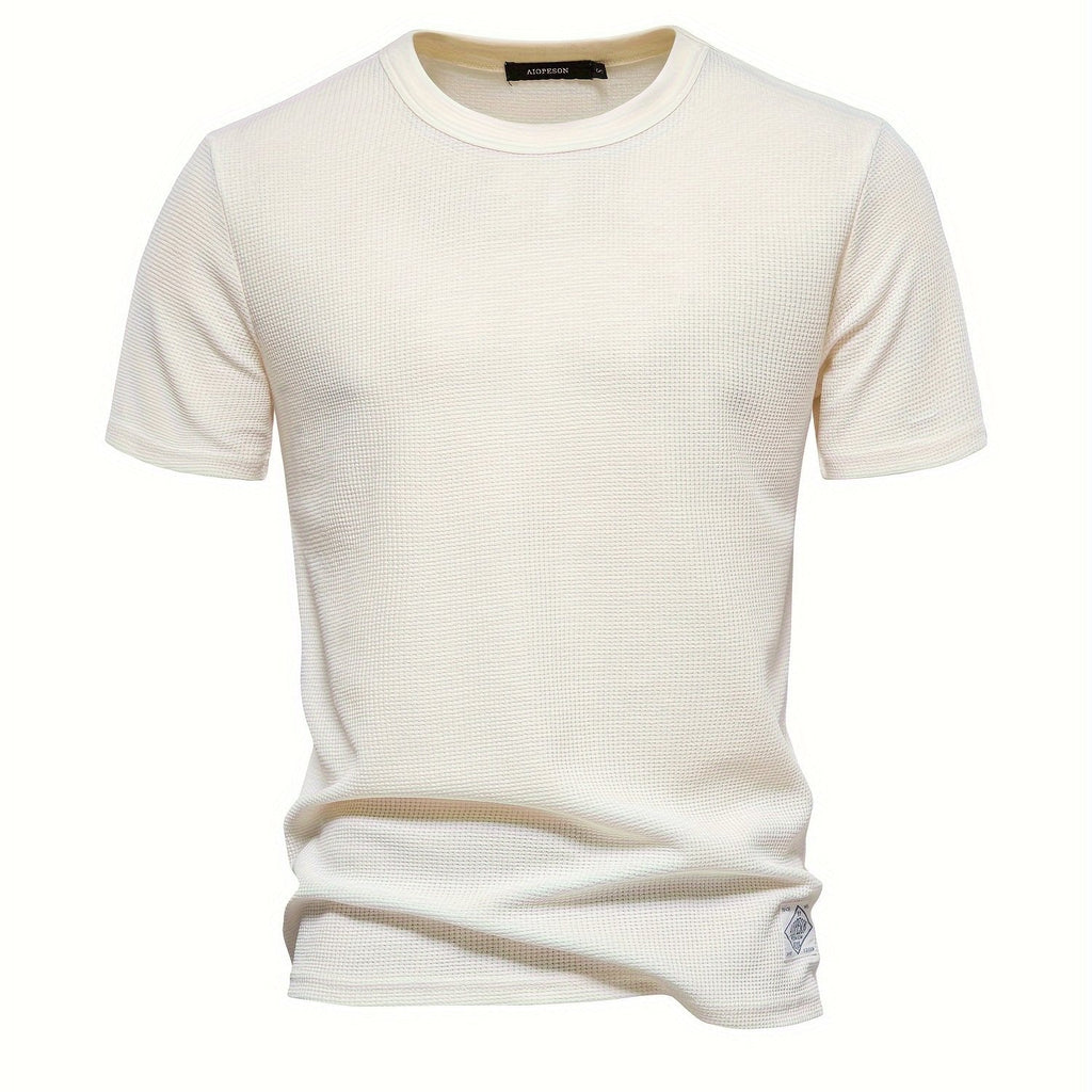 Men's Comfy Lightweight Short Sleeve Crew Neck Solid Waffle T-shirt