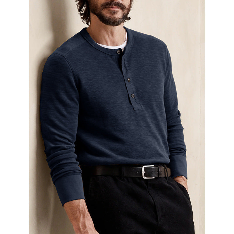 Men's Slim Fit Long Sleeve Crew Neck Henley T-Shirt