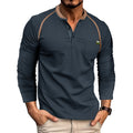 Men's Color Block Long Sleeve Henley Shirt