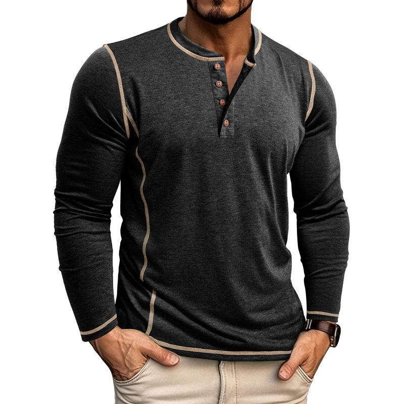 Men's Muscle Long Sleeve Henley T-Shirt