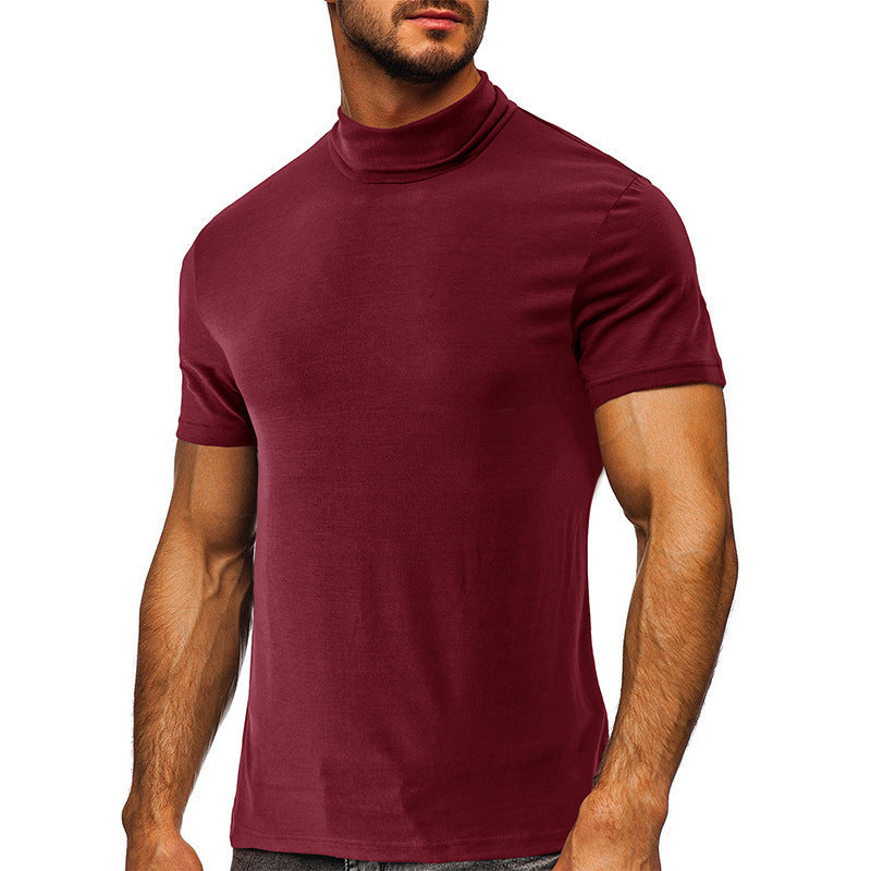 Men's Short Sleeve Base T-shirt with Mid-high Collar