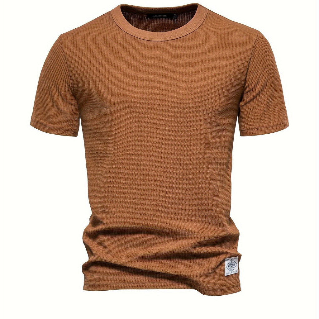 Men's Comfy Lightweight Short Sleeve Crew Neck Solid Waffle T-shirt