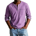 Men's Vintage Distressed Pocket Long Sleeve Henley Shirt