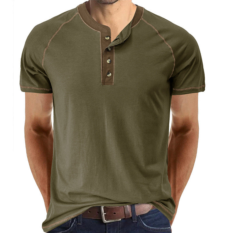 Men's Slim Fit Crew Neck Short Sleeve Henley T-Shirt
