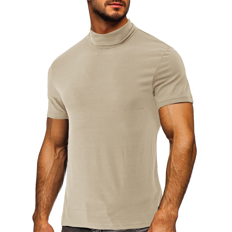 Men's Short Sleeve Base T-shirt with Mid-high Collar