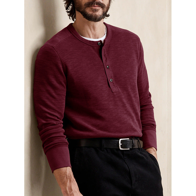 Men's Slim Fit Long Sleeve Crew Neck Henley T-Shirt