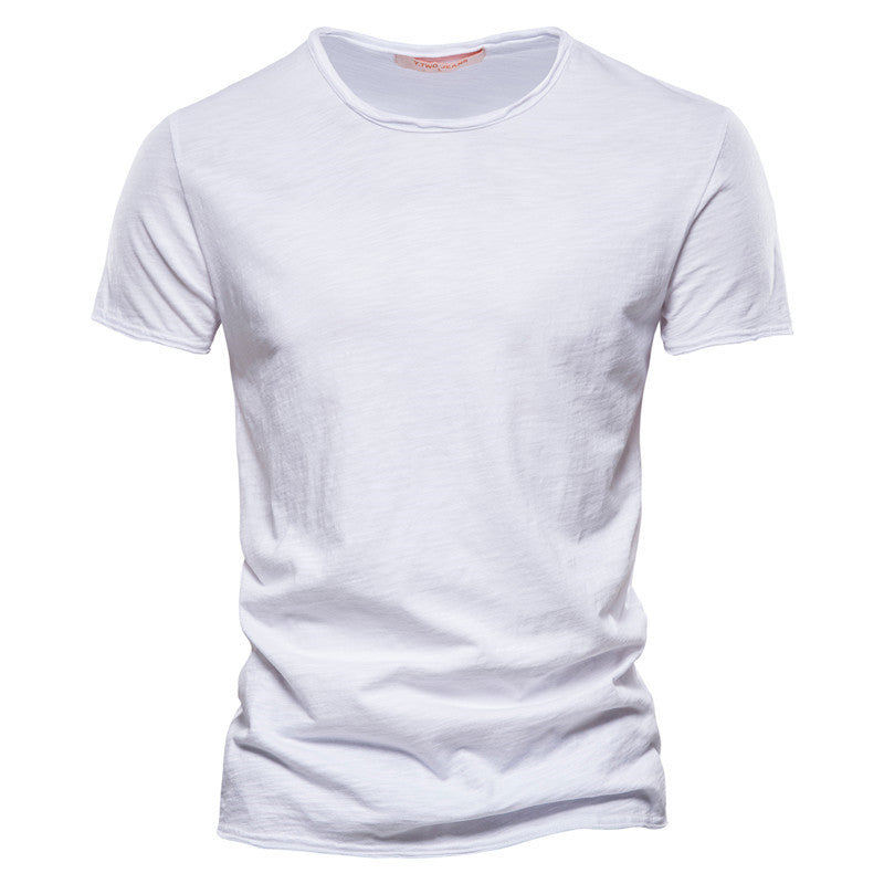 Men's Textured Solid Color Crew Neck Short-sleeved T-shirt