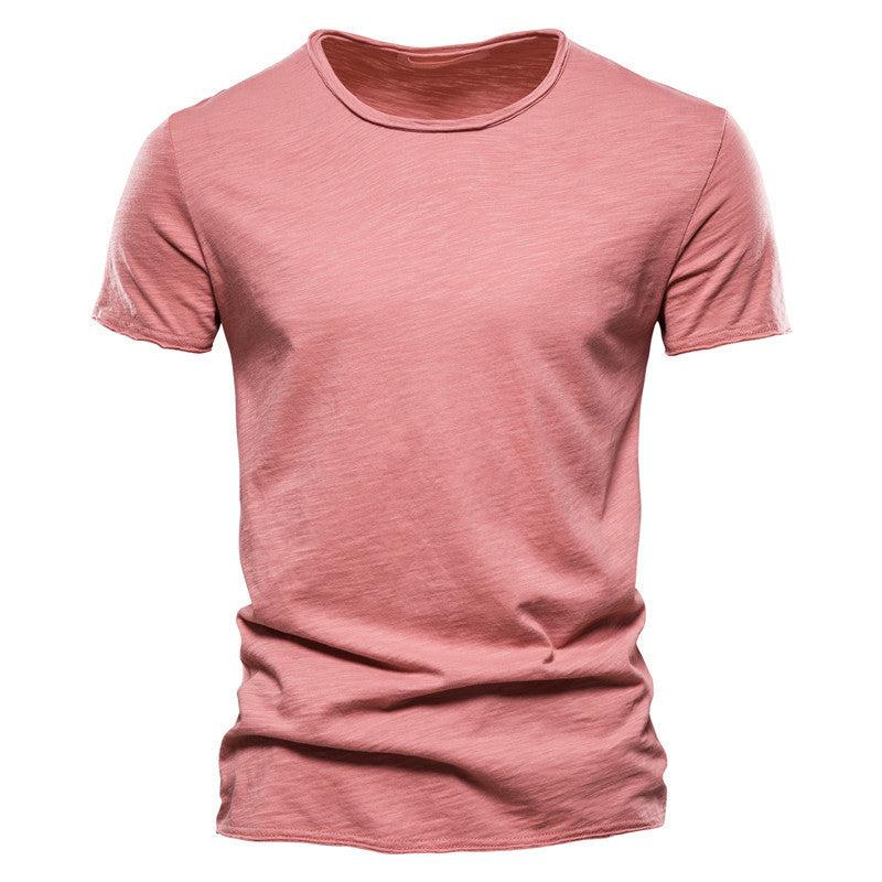 Men's Textured Solid Color Crew Neck Short-sleeved T-shirt