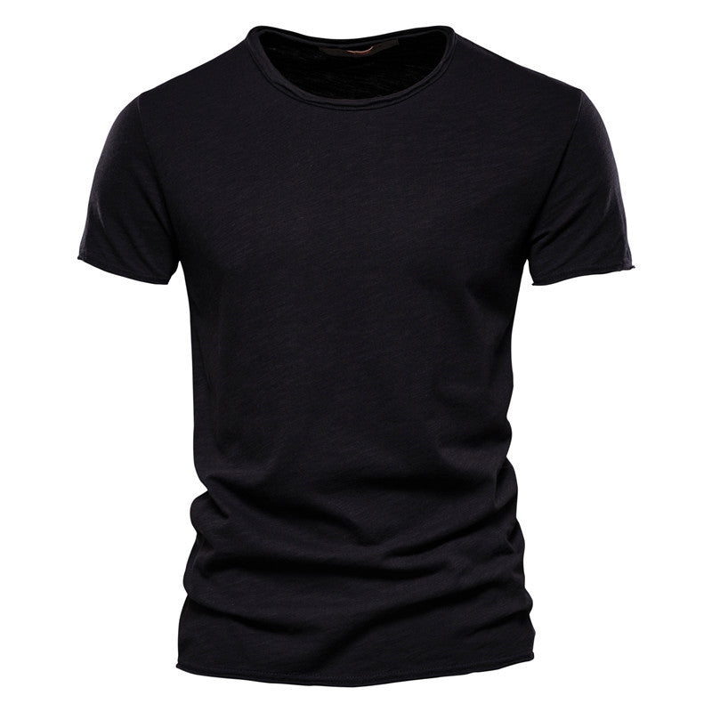 Men's Textured Solid Color Crew Neck Short-sleeved T-shirt