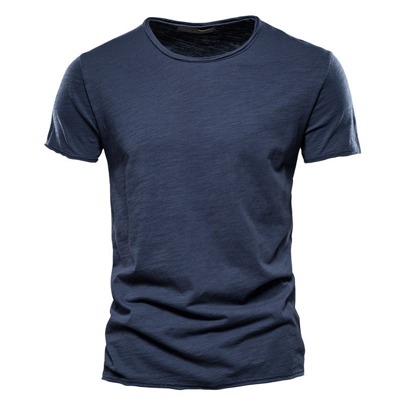 Men's Textured Solid Color Crew Neck Short-sleeved T-shirt