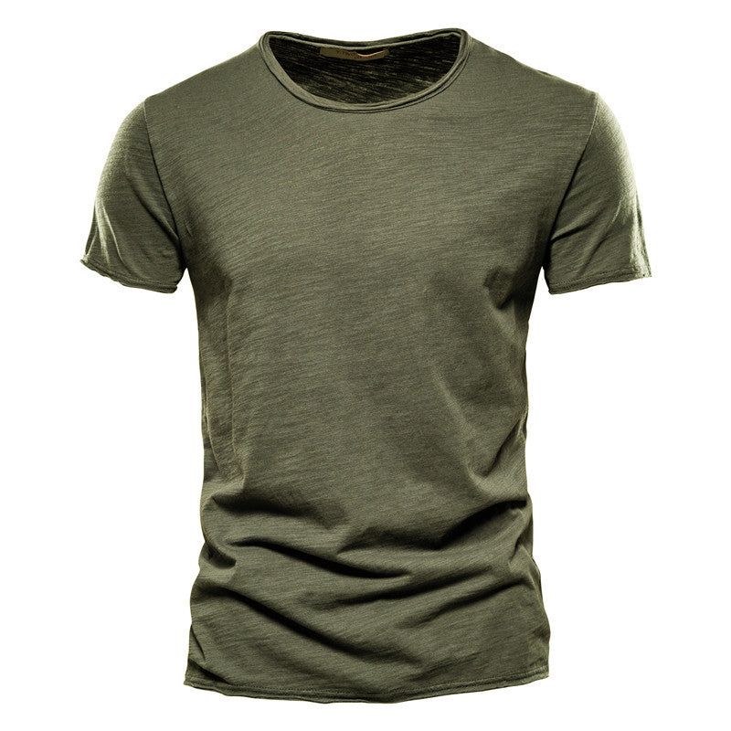 Men's Textured Solid Color Crew Neck Short-sleeved T-shirt
