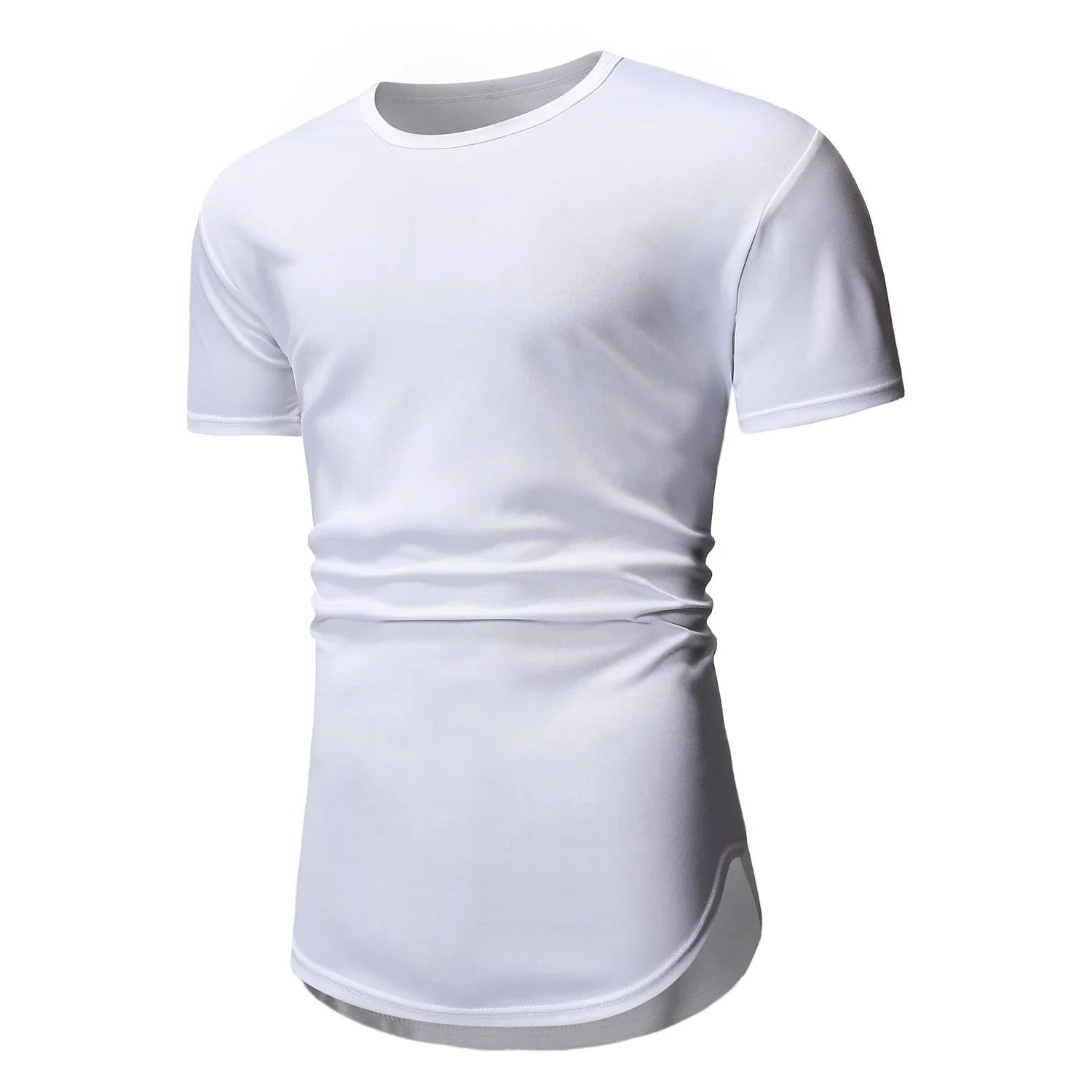 Men's Solid Color Short-sleeved Lengthened Arc Hem T-shirt